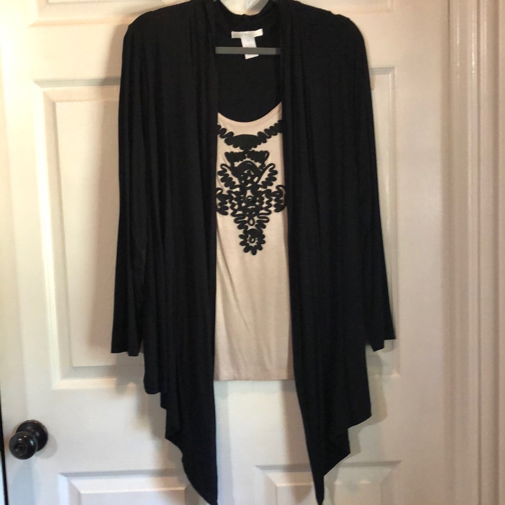 Black and tan shirt/cardigan combo